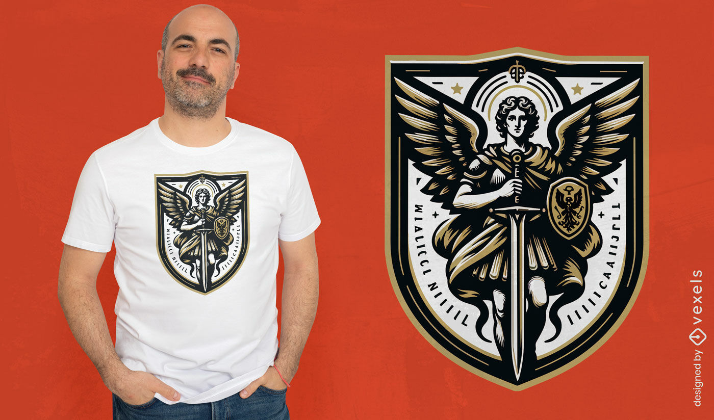 Design de camiseta com o escudo do arcanjo São Miguel