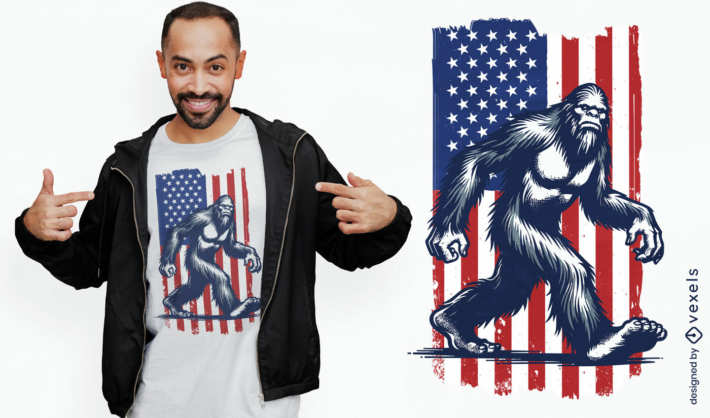 Design de camiseta grunge com bandeira americana e pé grande