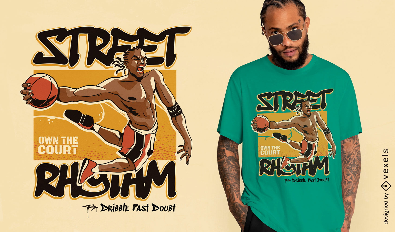 Urbanes Basketball-Dribbling-T-Shirt-Design