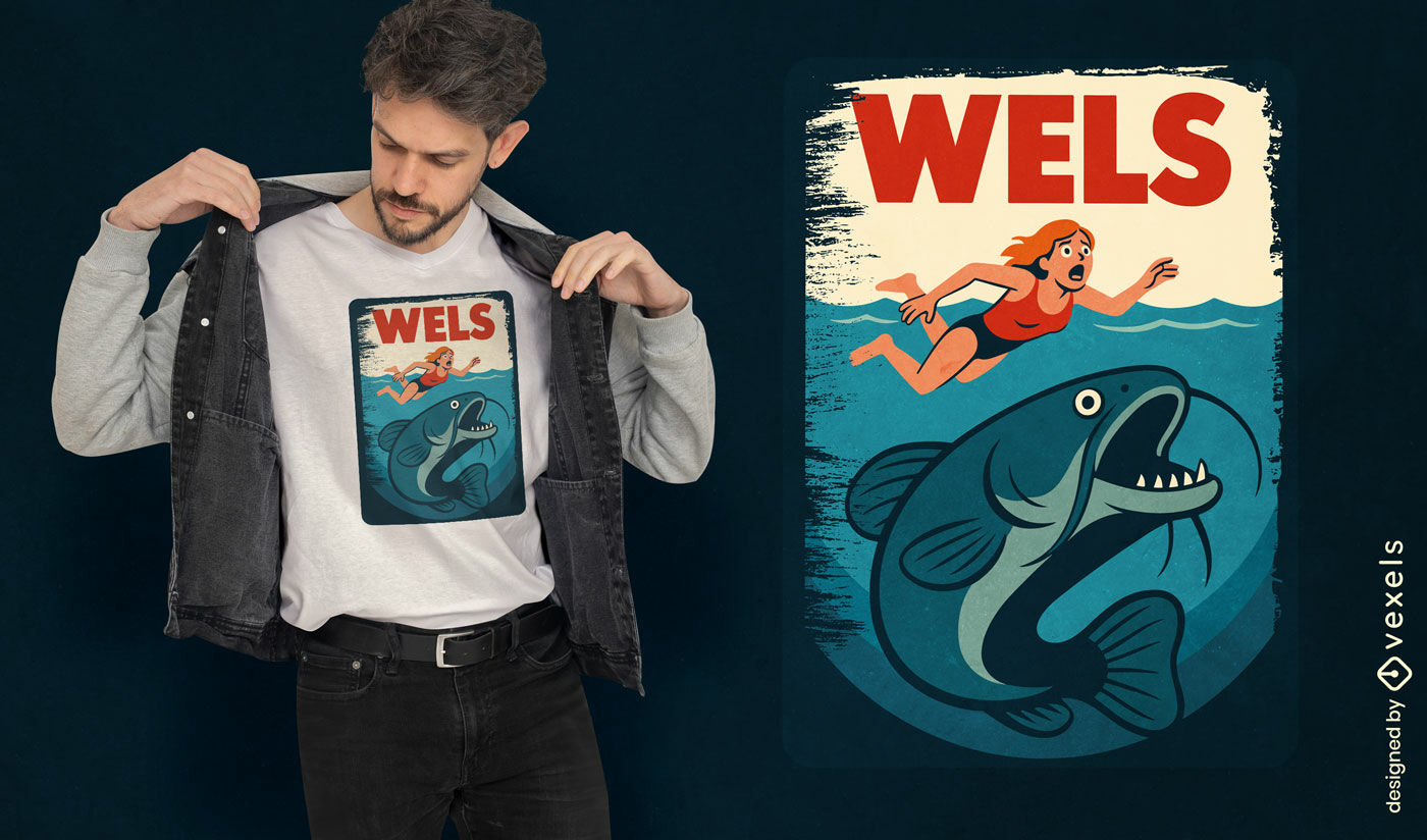 Diseño de camiseta de nadador de bagre de Wels