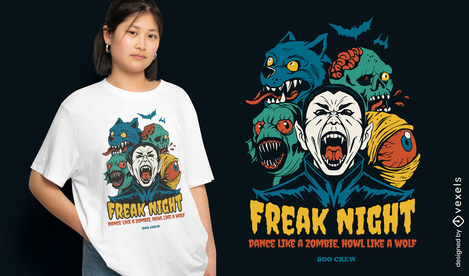 Design de camiseta com estampa de monstros de Halloween