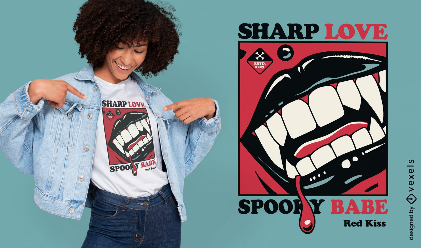 Diseño de camiseta de terror con colmillos de vampiro