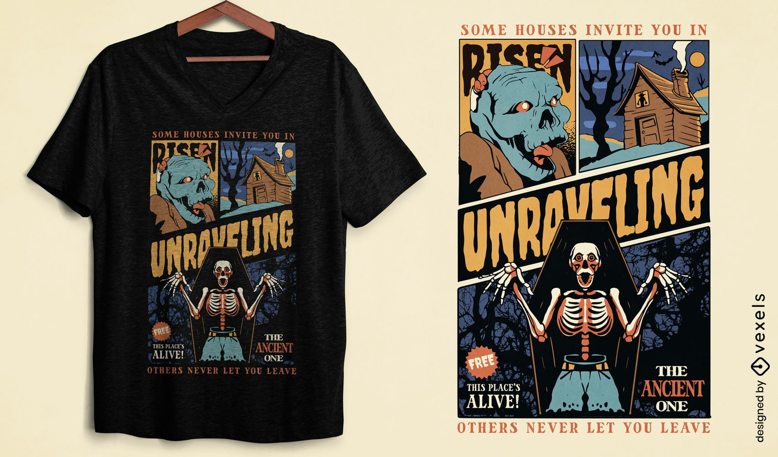 Haunted house skeleton t-shirt design