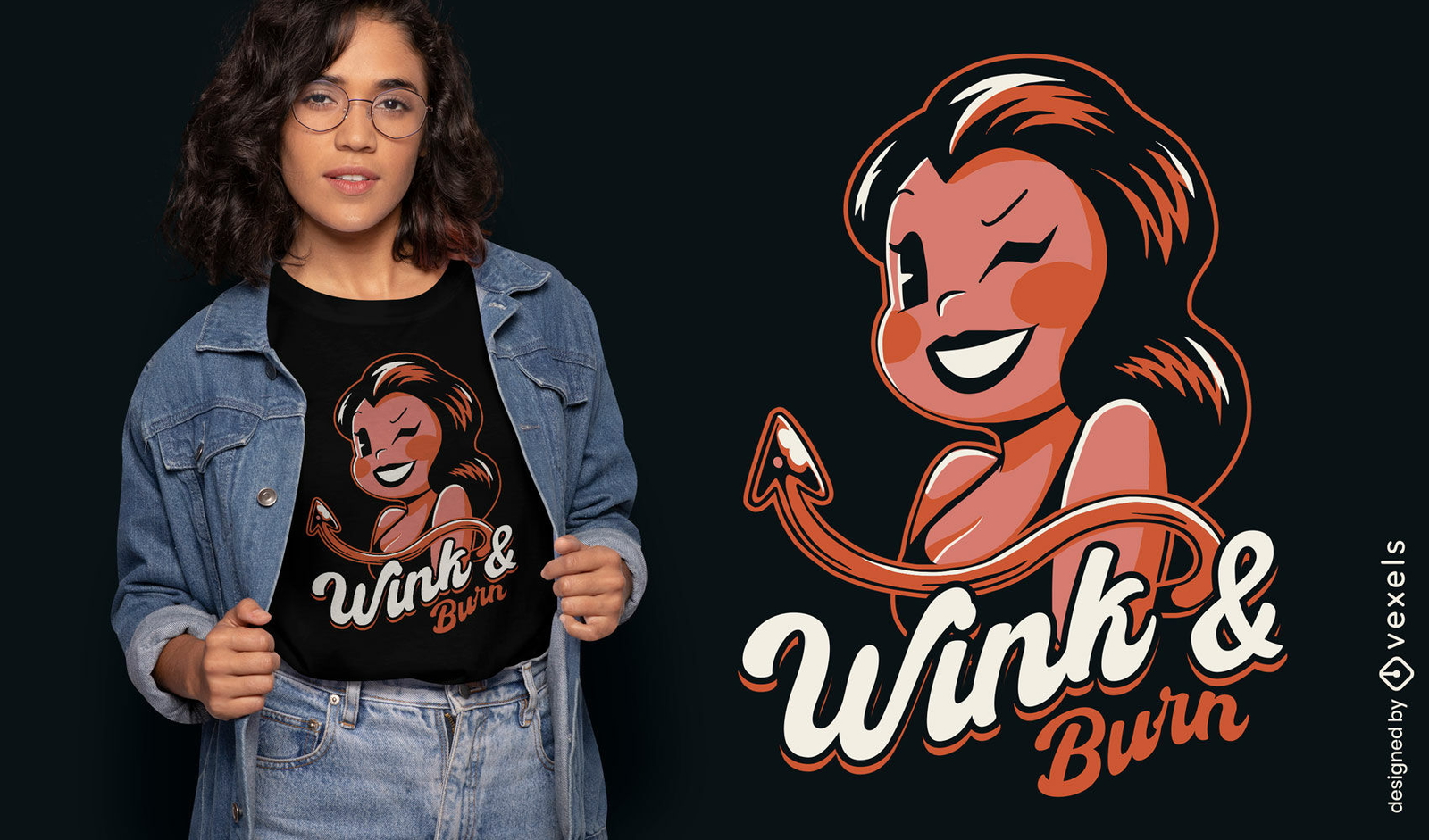 Design de camiseta com trocadilho com o diabo piscando
