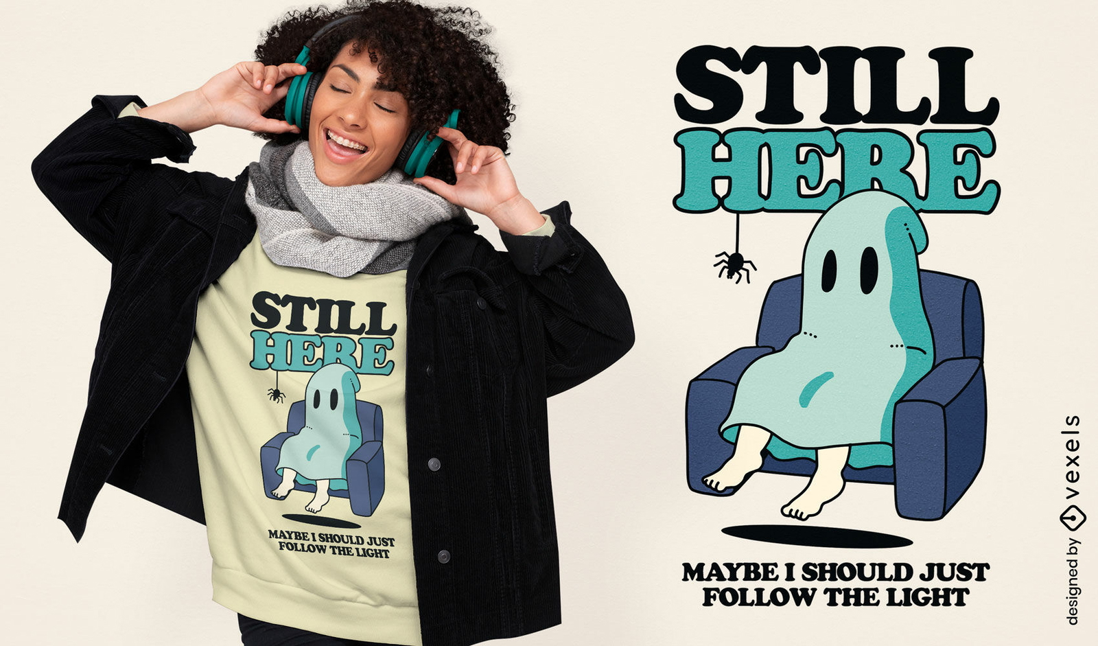 Diseño de camiseta informal con humor fantasmal