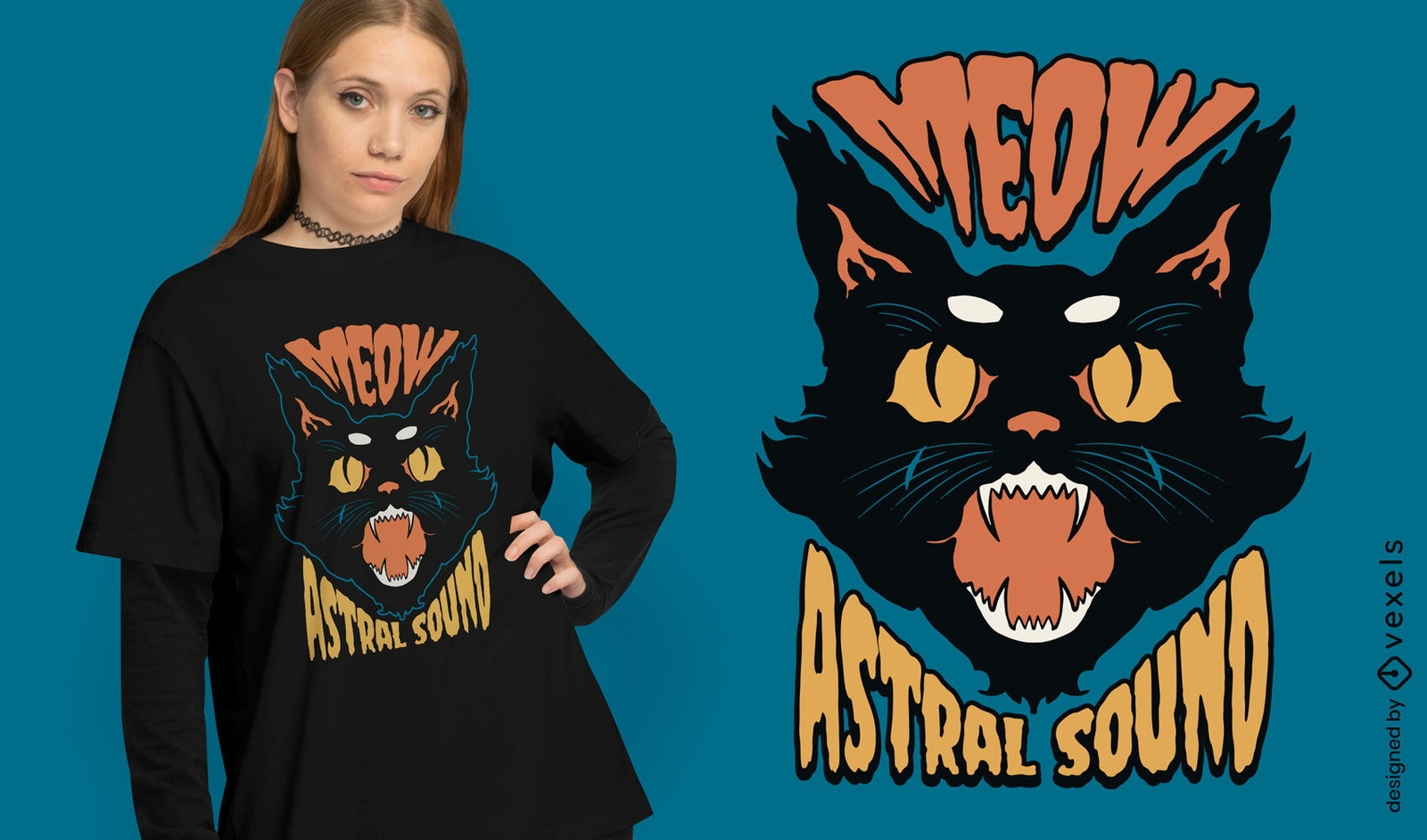 Design de camiseta de terror com gato astral