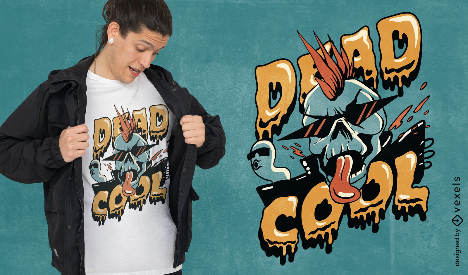 Design de camiseta de terror com esqueleto pingando