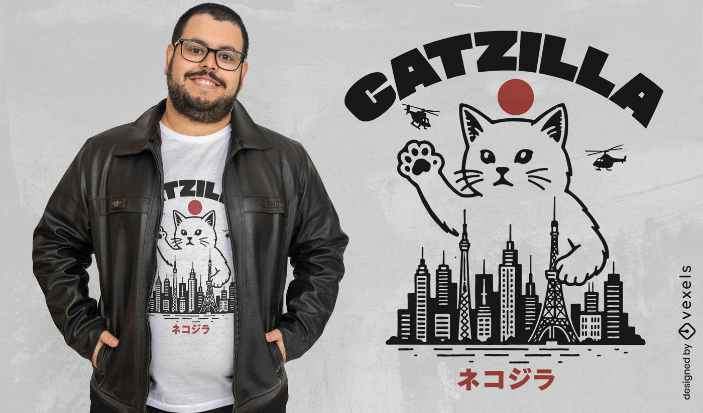 Design de camiseta com estampa de destruição da cidade Catzilla