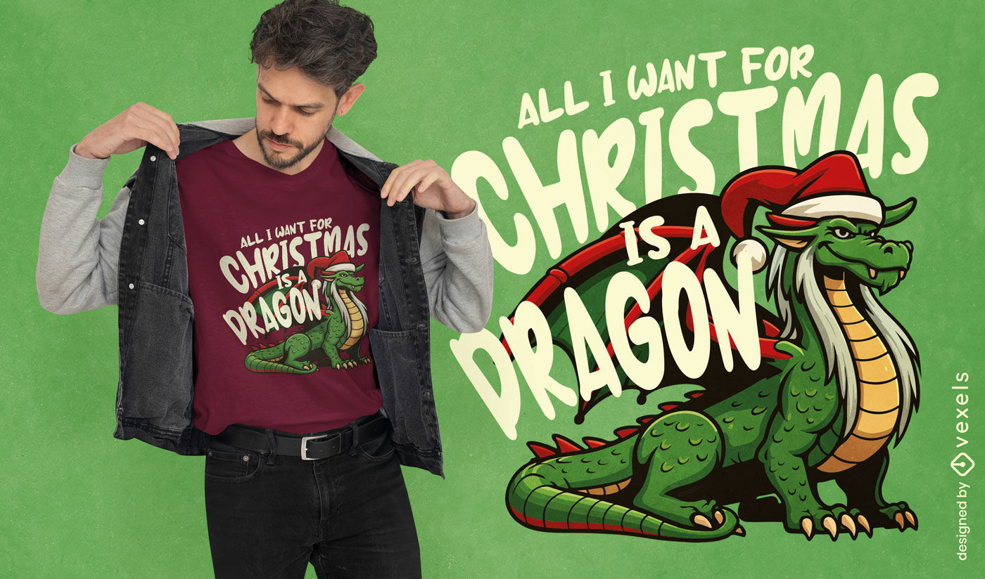 Diseño de camiseta con humor de dragón navideño