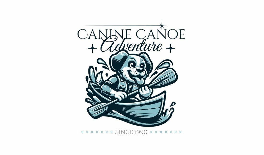 Plantilla de diseño para camiseta Ilustración de una aventura en canoa con un perro juguetón