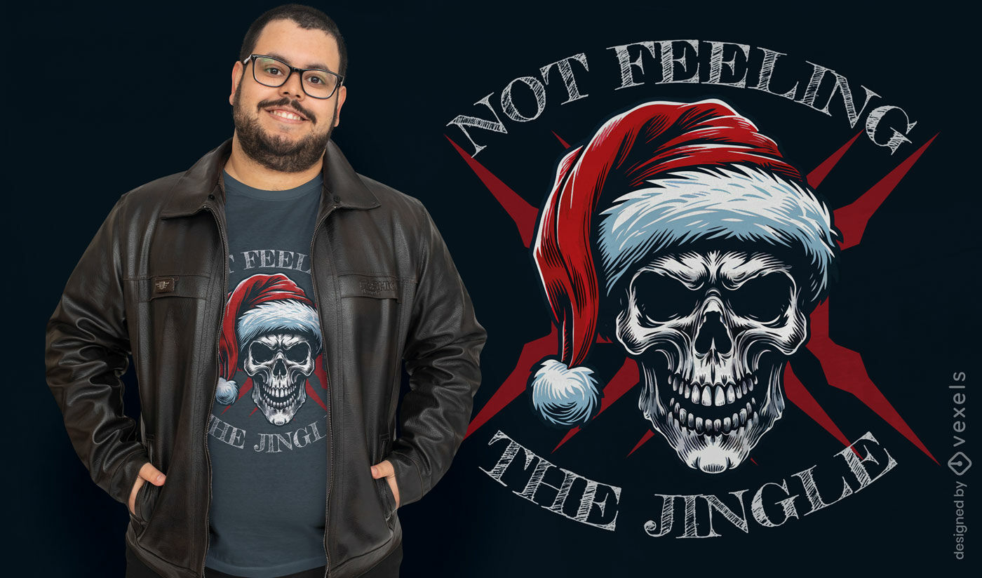 Diseño de camiseta navideña con calavera de Papá Noel