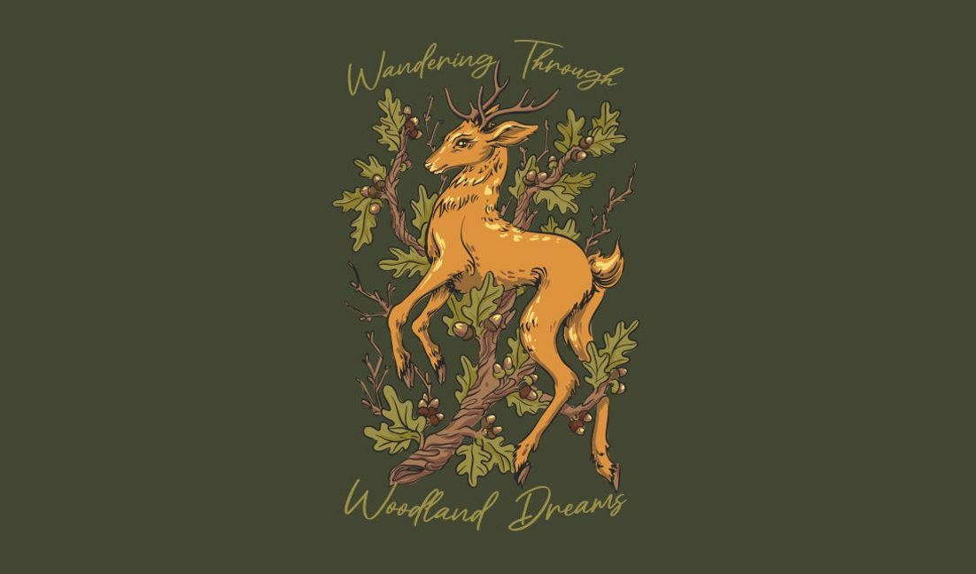 Whimsical deer illustration with woodland elements t-shirt design template