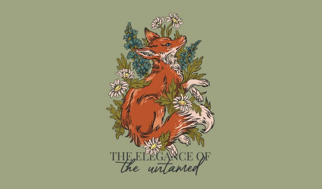 Whimsical fox illustration with floral accents t-shirt design template