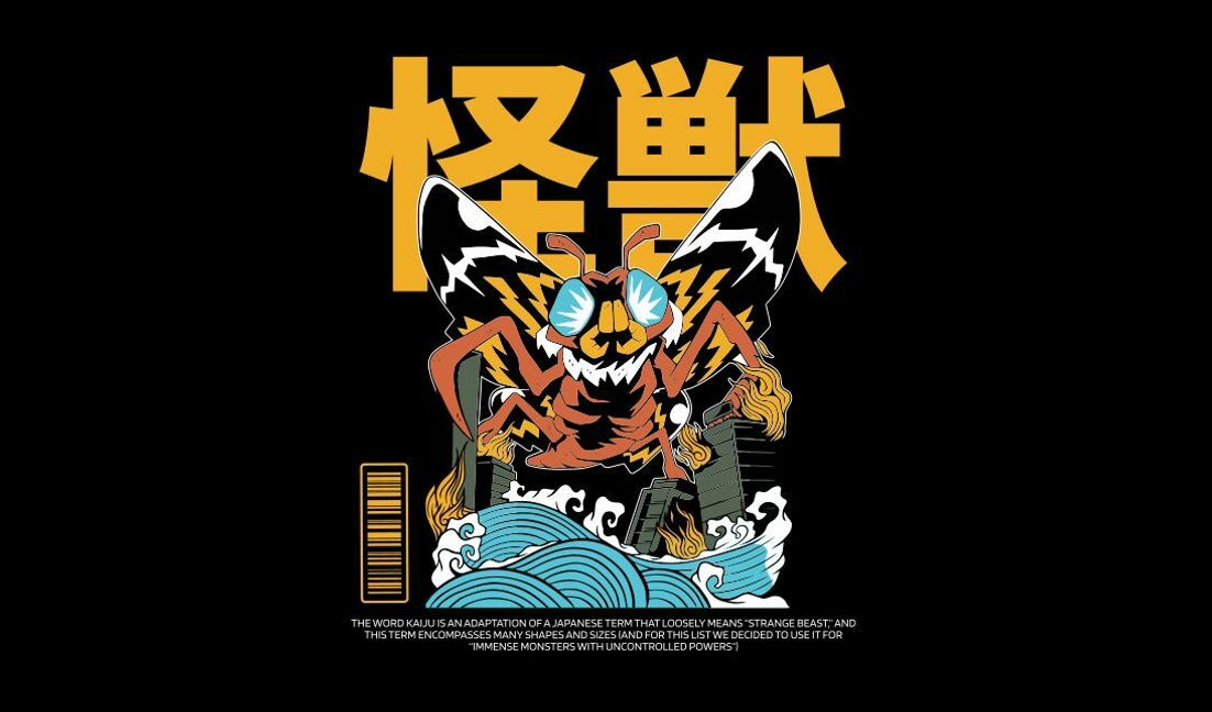 Unique kaiju insect illustration t-shirt design template