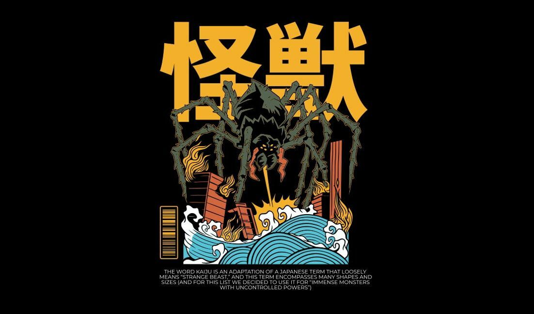 Intricate kaiju spider design t-shirt design template