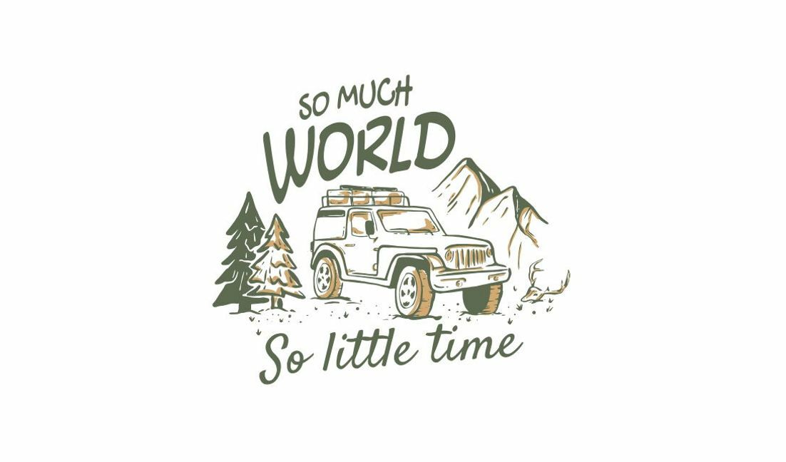 Modelo de design para camiseta Design de citação de aventura com ilustração de um veículo off-road