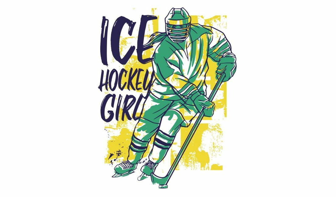 Dynamic ice hockey girl illustration t-shirt design template