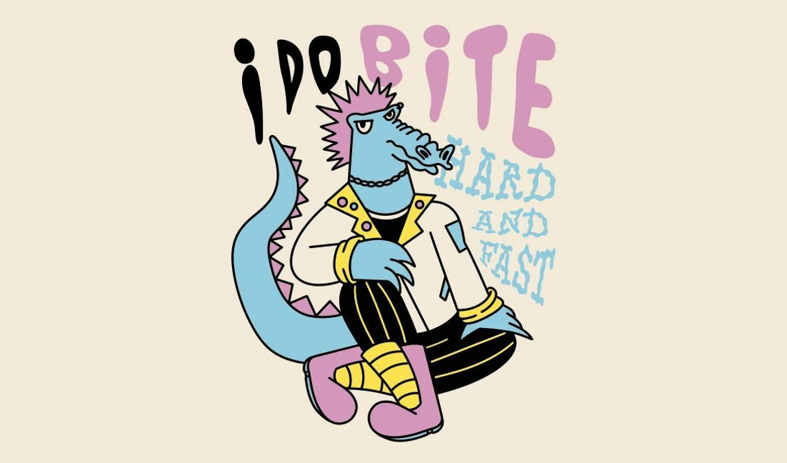 Modelo de design para camiseta Crocodilo de desenho animado brincalhão com design de texto em negrito