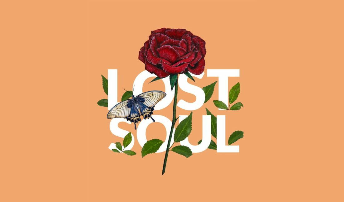 Artistic lost soul rose and butterfly design t-shirt design template