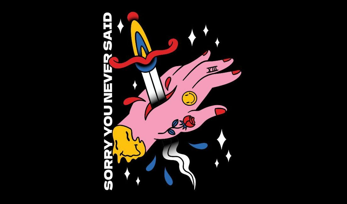 Bold tattoo-inspired hand design with dagger t-shirt design template