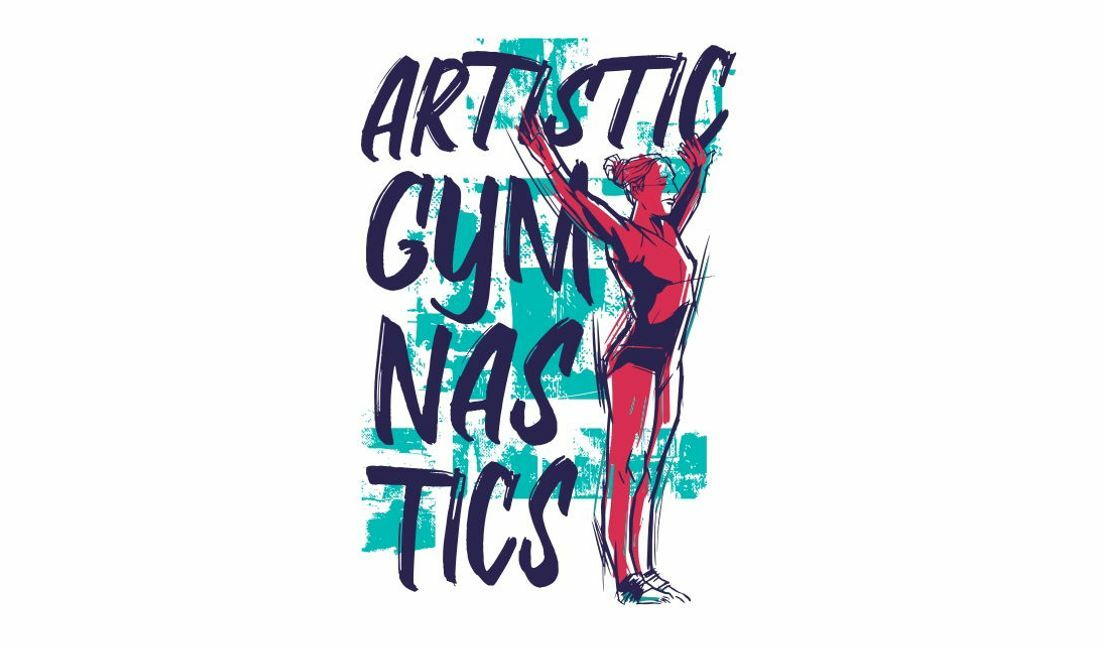 Modelo de design para camiseta Design dinâmico de ginástica artística