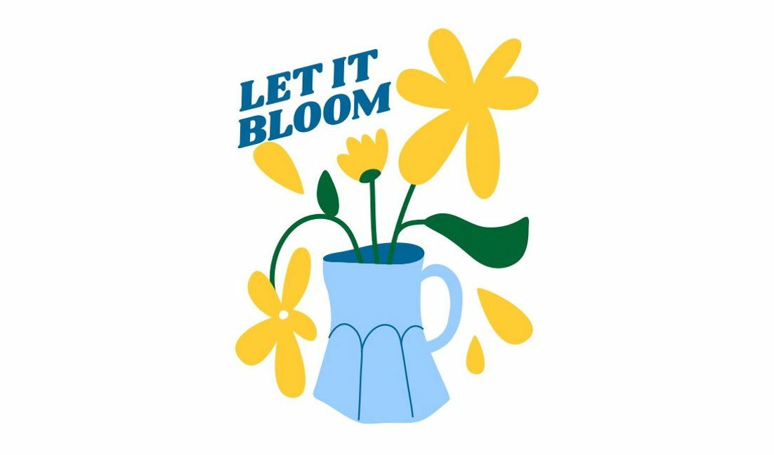 Playful floral illustration with inspirational quote t-shirt design template