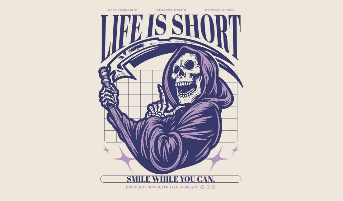 Streetwear design featuring skull and life quote t-shirt design template