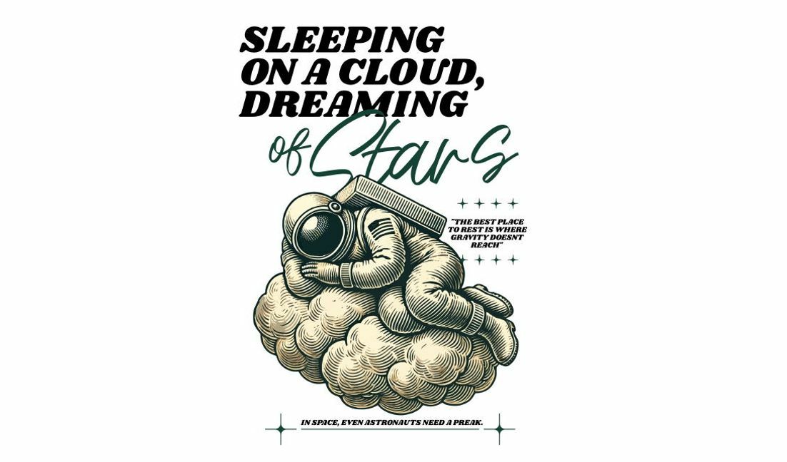 Whimsical astronaut sleeping on a cloud design t-shirt design template