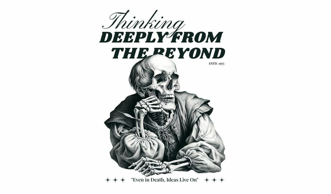 Thought-provoking skeleton design with philosophical quote t-shirt design template