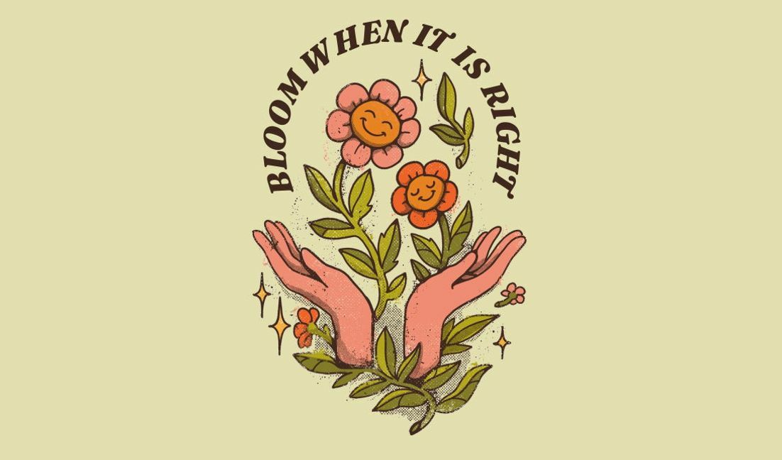 Whimsical floral hands design with inspiring quote t-shirt design template