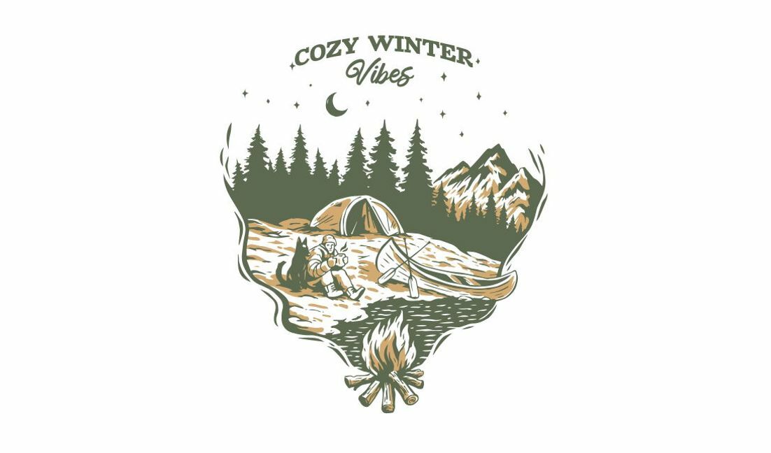 Cozy winter vibes camping design t-shirt design template