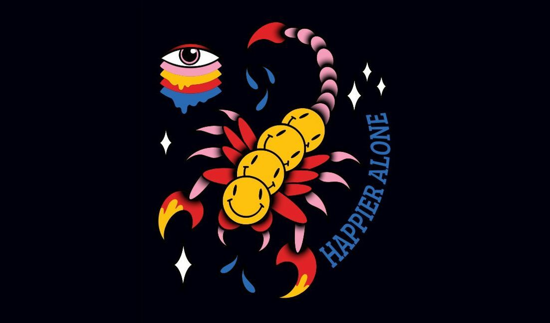 Playful scorpion design with happy faces and motivational text t-shirt design template