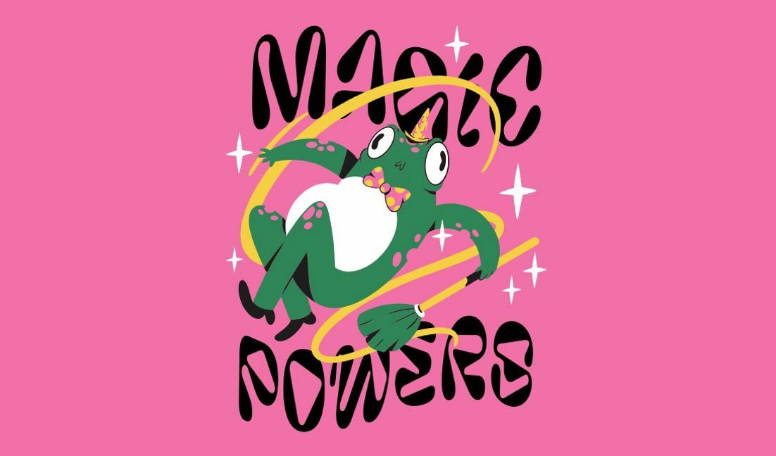 Whimsical frog design with magic powers theme t-shirt design template