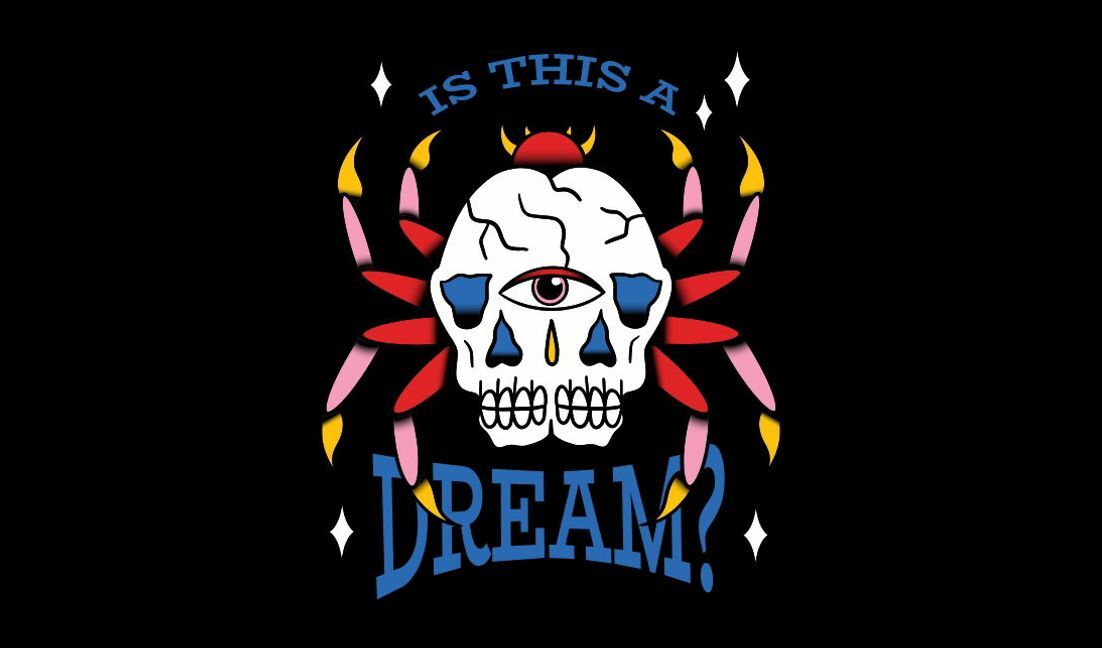 Modelo de design para camiseta Design exclusivo de ilustração de caveira com tema de sonho