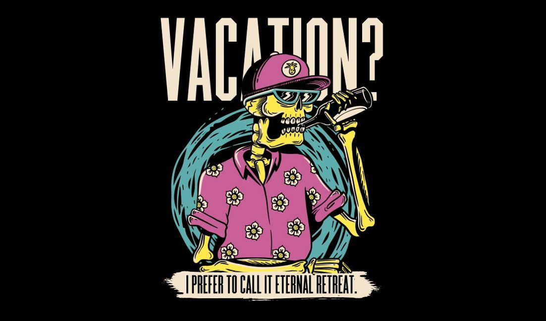 Modelo de design para camiseta Design de citação engraçada de férias com esqueleto