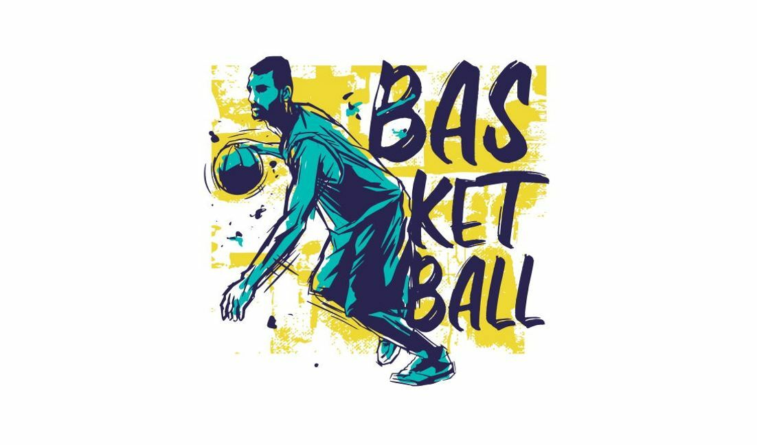Dynamic basketball illustration with playful typography t-shirt design template