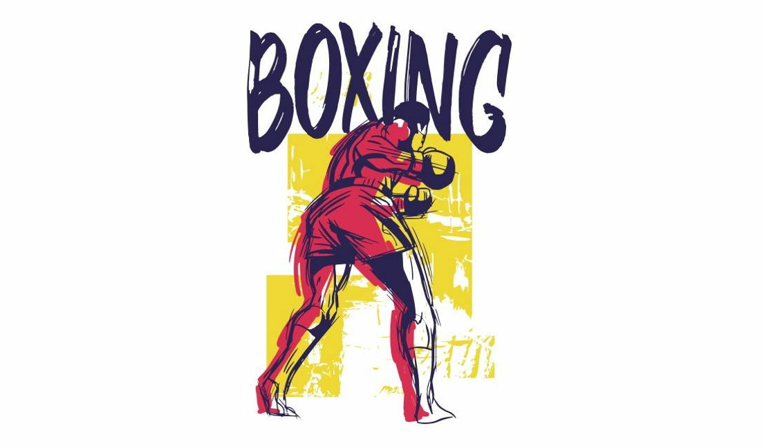 Dynamic boxing illustration with bold typography t-shirt design template