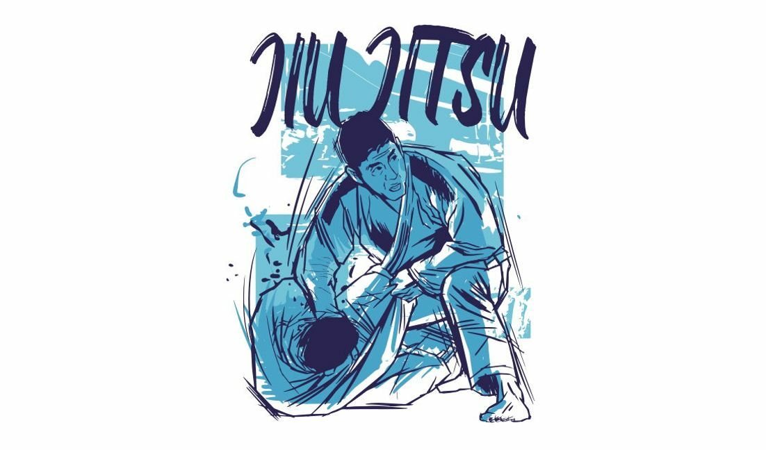 Dynamic brazilian jiu-jitsu illustration t-shirt design template