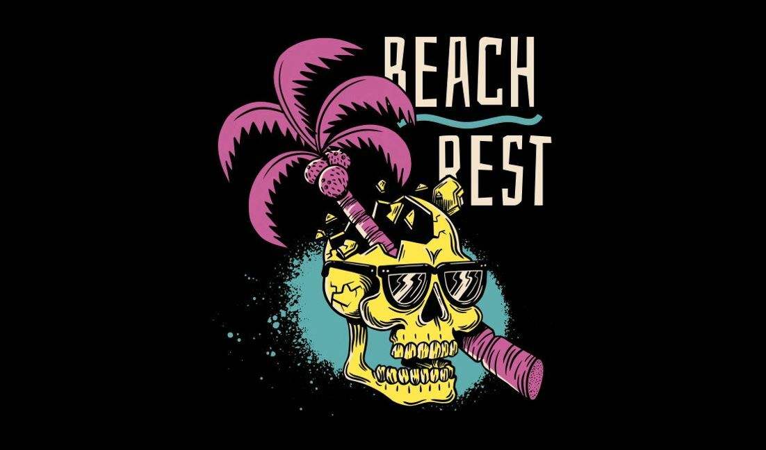 Playful beach skull graphic design t-shirt design template