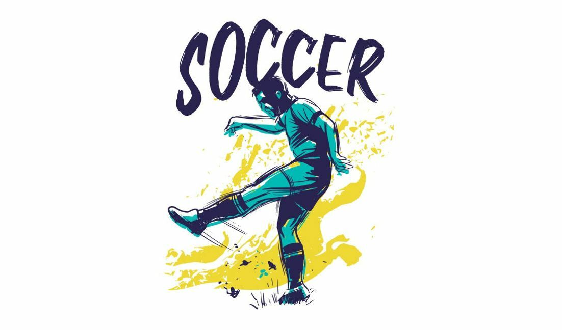 Modelo de design para camiseta Design gráfico dinâmico de jogadores de futebol