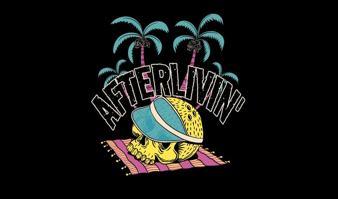 Modelo de design para camiseta Design de caveira lúdica com vibrações tropicais
