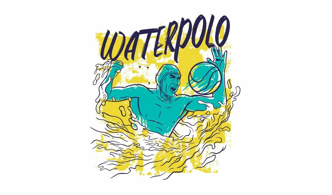 Modelo de design para camiseta Ilustração dinâmica de jogador de polo aquático