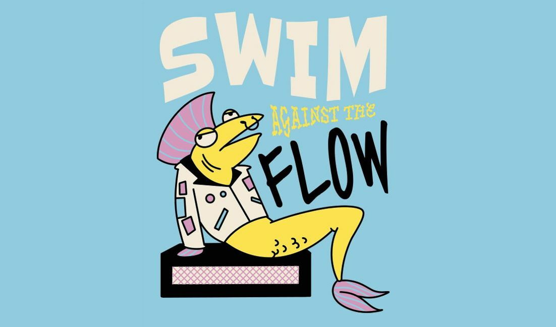 Playful swim against the flow fish design t-shirt design template