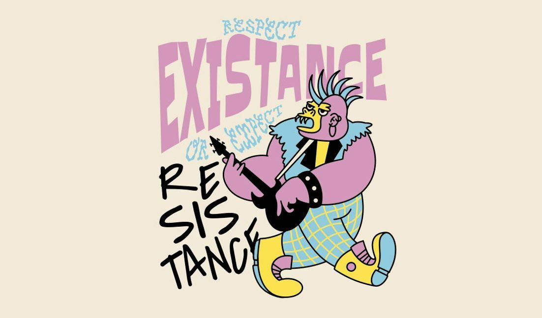Modelo de design para camiseta Design gráfico ousado de resistência ao punk rock