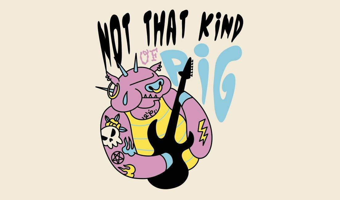 Humorous cartoon pig rock design t-shirt design template
