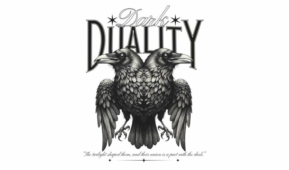 Intricate raven art with dark duality theme t-shirt design template