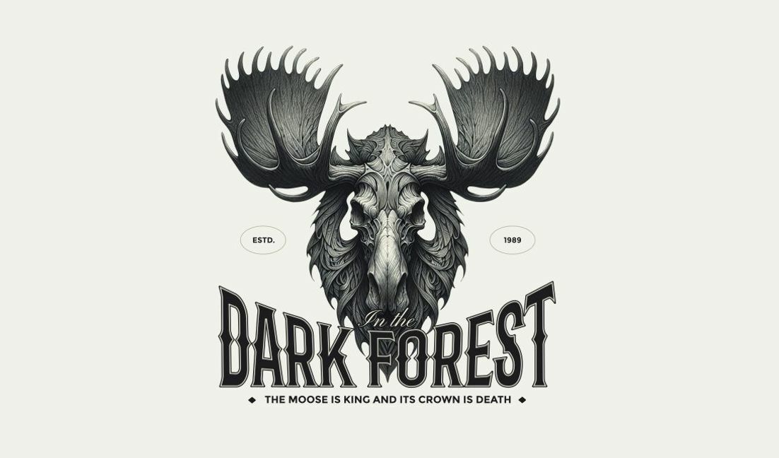 Plantilla de diseño para camiseta Diseño intrincado de calavera de alce con temática de naturaleza.