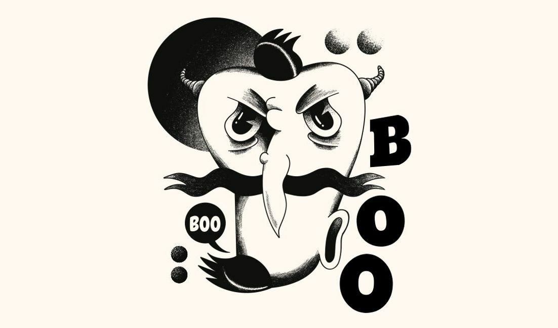 Playful ghost illustration with bold text t-shirt design template