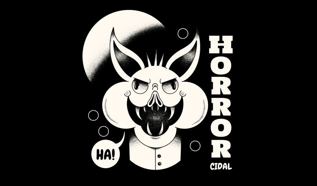 Playful horror rabbit illustration t-shirt design template
