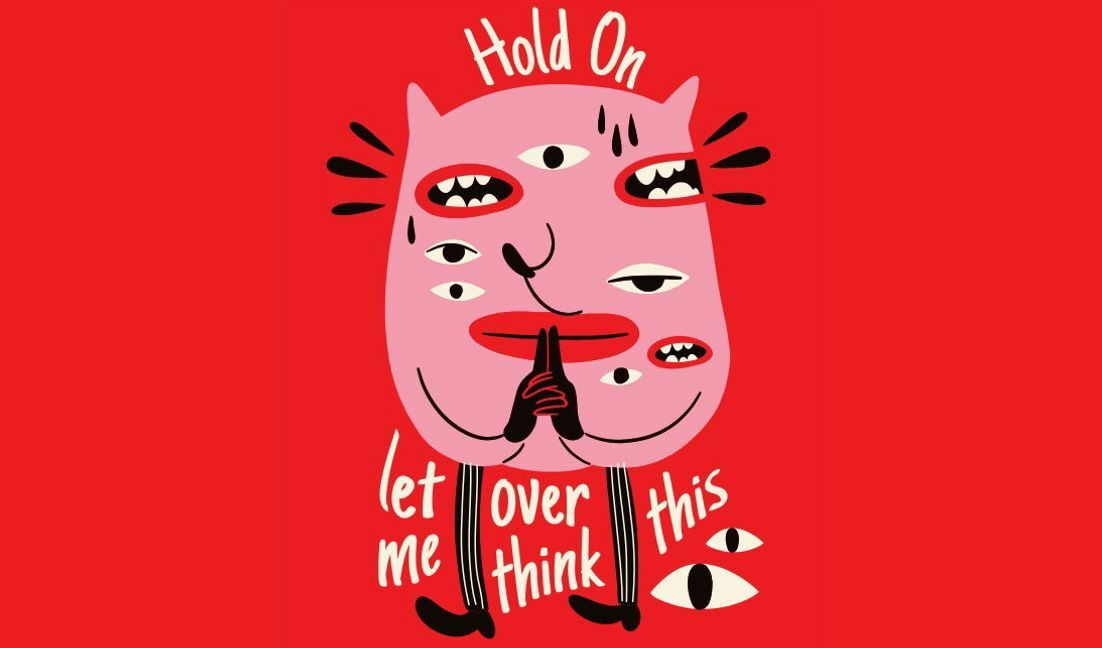 Playful overthinking character design t-shirt design template